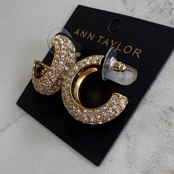 Ann Taylor Gold Crystal Rhinestone Pave Hoop Earrings - Picture 5 of 6